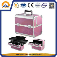 Boîte de maquillage cosmétique de transport en aluminium rose moyen pour les voyages (HB-3166)